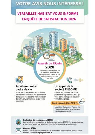 Annonce enquête satisfaction locataires Versailles Habitat 2026